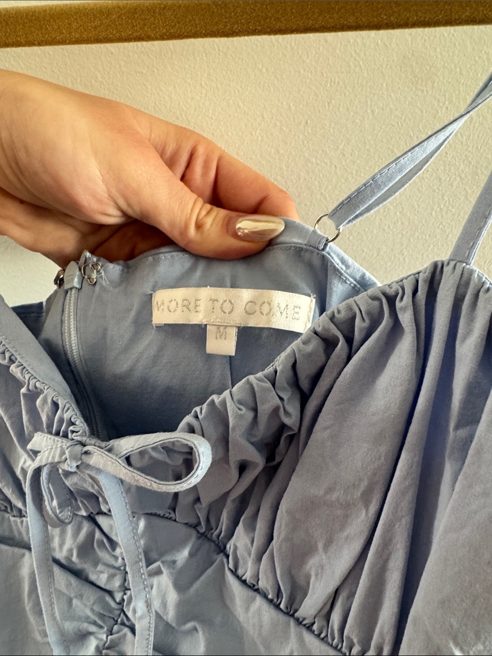 Light Blue Ruched Mini Dress - Women's Spaghetti Strap - Picture 2 of 3